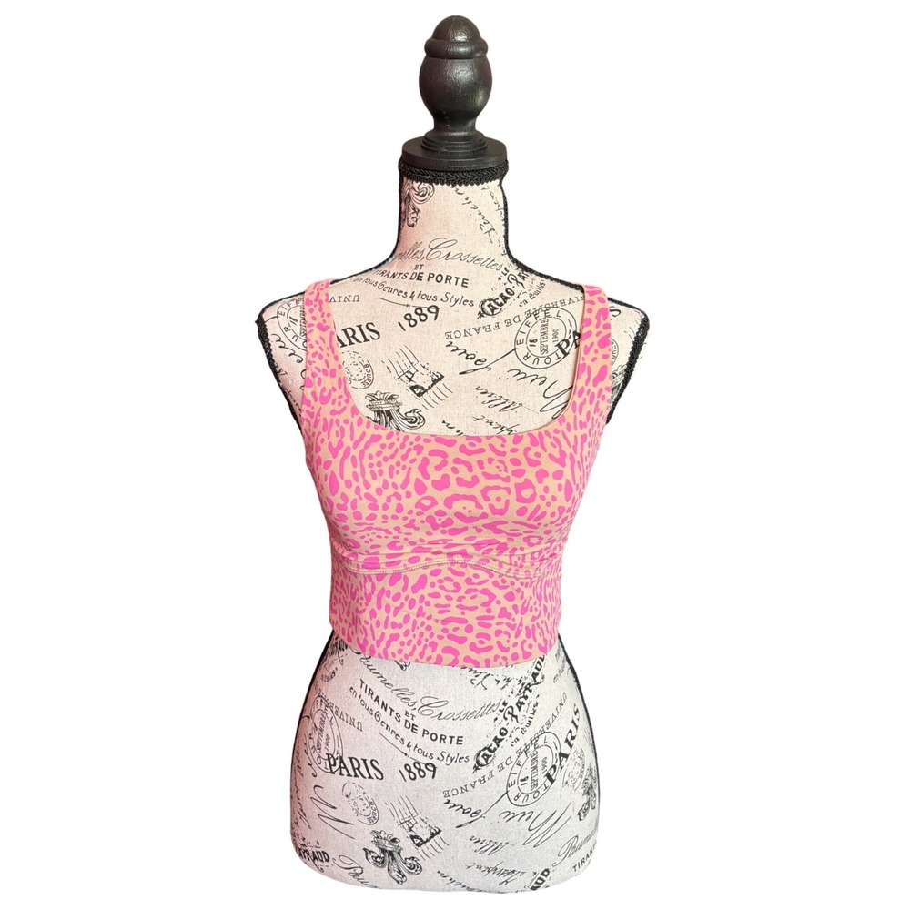 JoyLab Pink Leopard Print Longline Sports Bra Square Neck Racerback Small - Picture 2 of 6